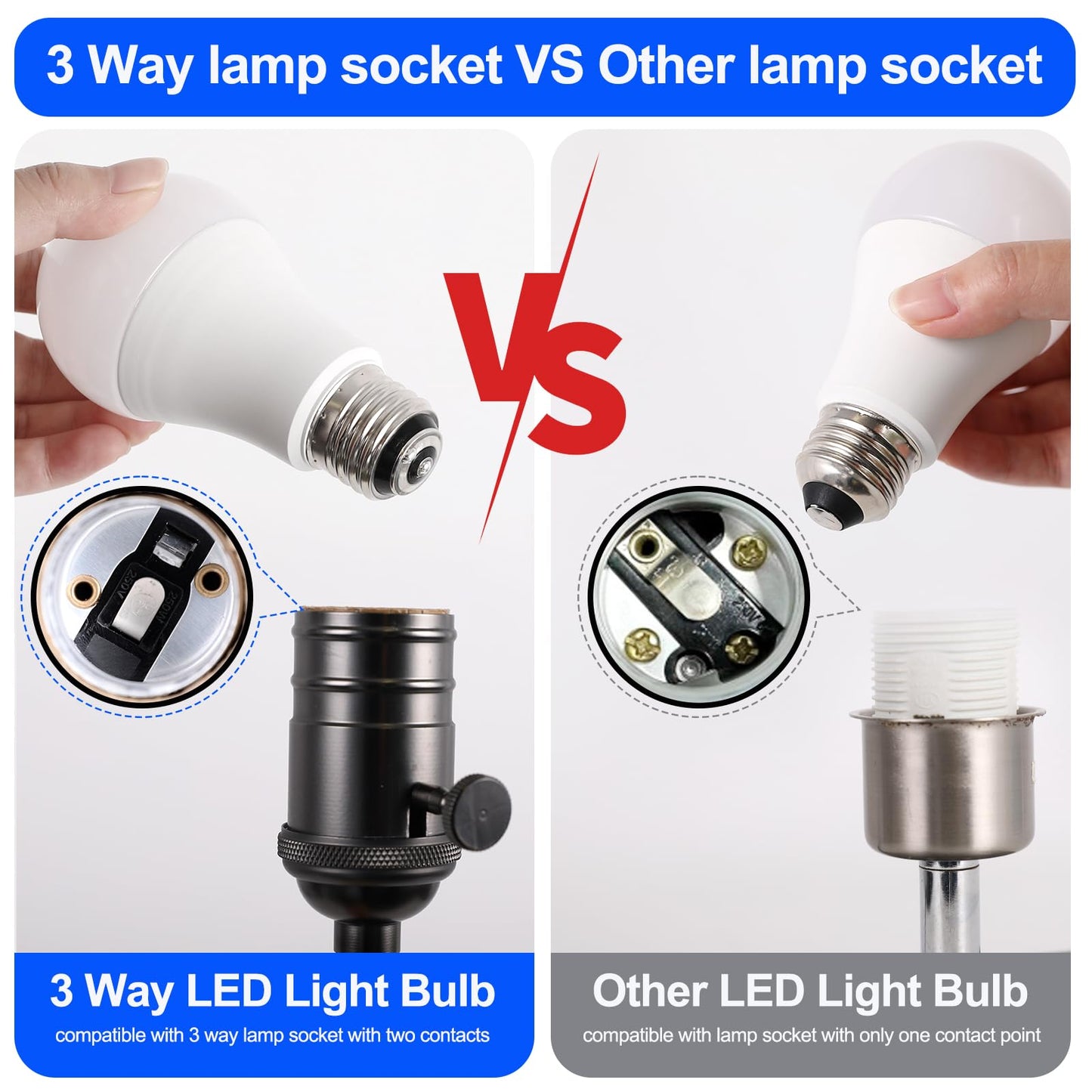 Energetic 3 Way LED Light Bulbs 4 Pack, A19 40 75 100W Soft White 2700K