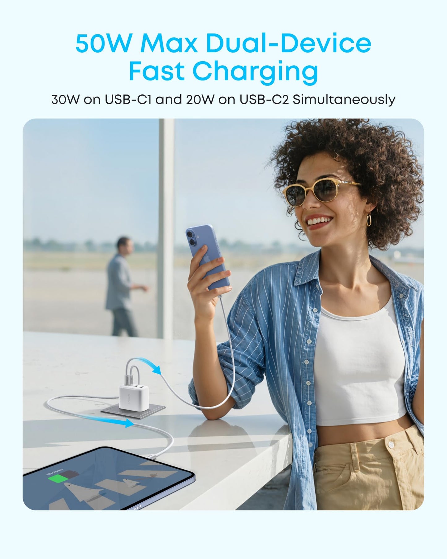 Anker Zolo USB C Charger Block,2-Pack Type C Charger Fast Charging with 50W Max Output,2 USB-C and 2 USB-A,Compact and Stable Design,for iPhone 17/16