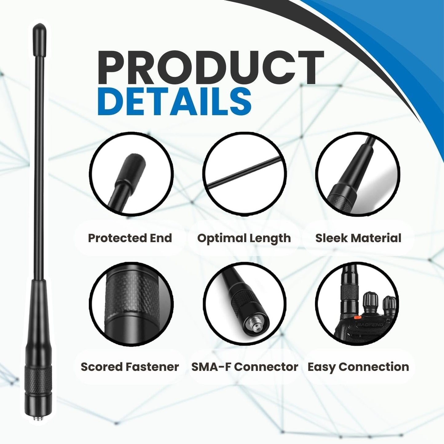 TNP 701S Radio SMA F Antenna 8 inch Whip VHF/UHF 144/430Mhz Dual Band SMA Female Antenna for Pofung, Kenwood, Wouxun, Yaesu Compatible Two-Way Ham