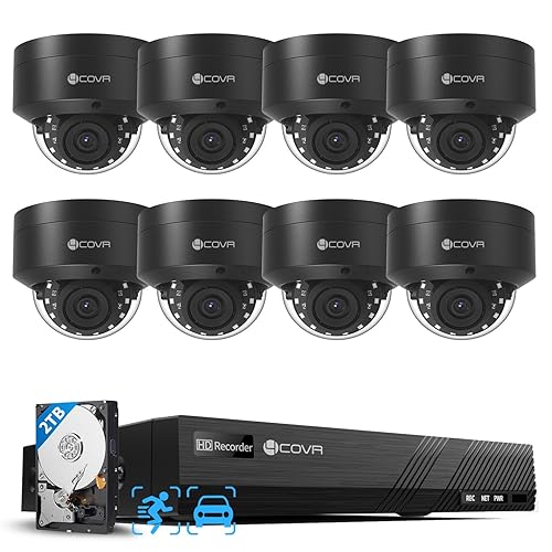 4COVR 4K PoE Security Camera System, 8X 8MP IK10 Vandal-Proof IP67 Dome PoE IP Camera, 8CH NVR 2TB HDD, AI Human Vehicle Detection & IR Night Vision