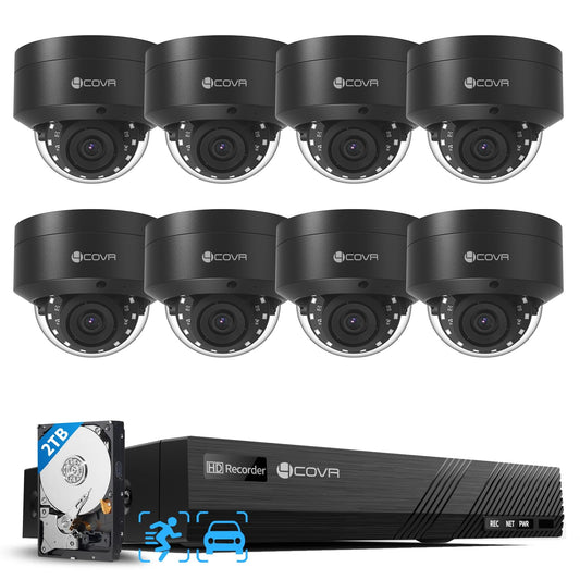4COVR 4K PoE Security Camera System, 8X 8MP IK10 Vandal-Proof IP67 Dome PoE IP Camera, 8CH NVR 2TB HDD, AI Human Vehicle Detection & IR Night Vision