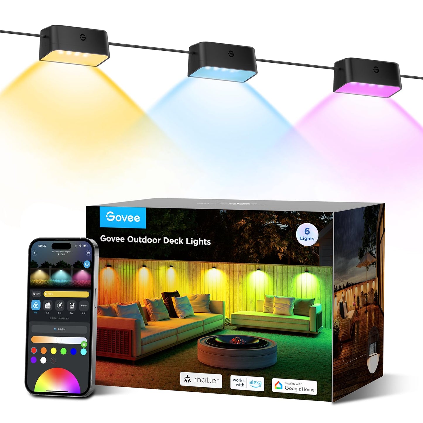 Govee Outdoor Deck Lights, RGBIC Outdoor Lights with 4000K White Light, IP65 Smart Fence Lights with App Control, Voice Control, LED Path Light