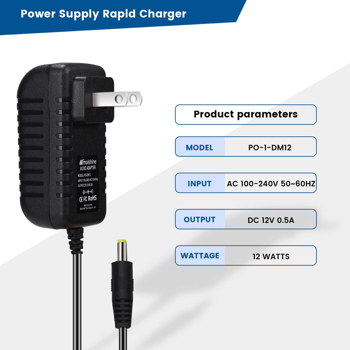 molshine (6.6ft Cable 12V AC DC Adapter Compatible DYMO 1758460 LabelManager 260P LM-260P (1754490) 280 LM-280 (1815990) 360D LM-360D (1754488) 420P…