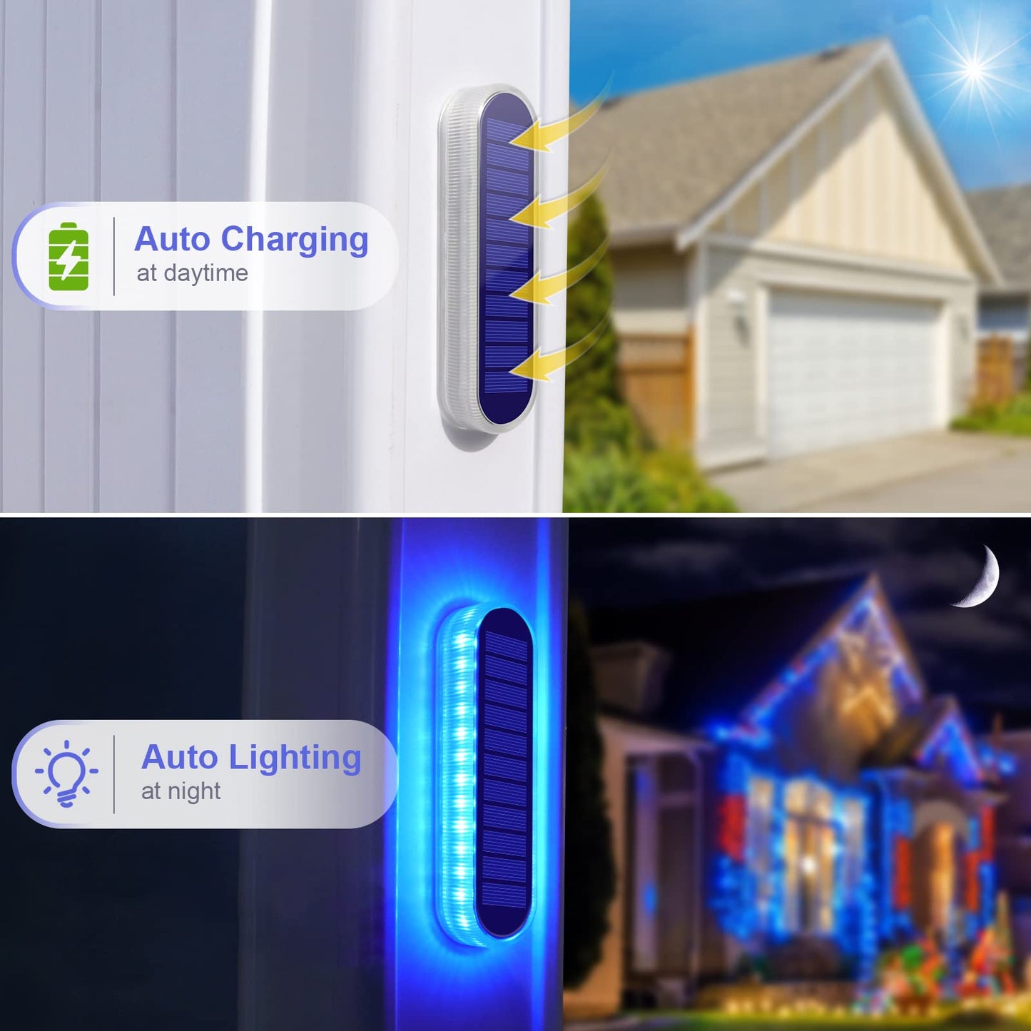 YiLaie Blue Solar Lights for Outside Stick on Boat Dock Deck Step Driveway Strip Lights Solar Powered Outdoor Waterproof Stair Post Ground Pathway