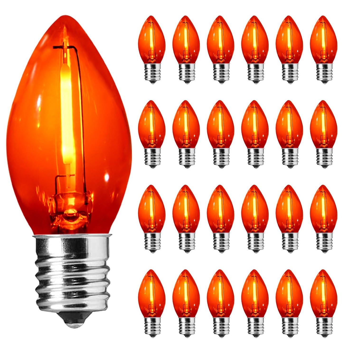 SOTOPOO Orange E12 LED Bulb, 25 Pack C7 Orange Light Bulbs, C7 LED Replacement Bulbs for Fall Halloween Thanksgiving Christmas Indoor Outdoor String