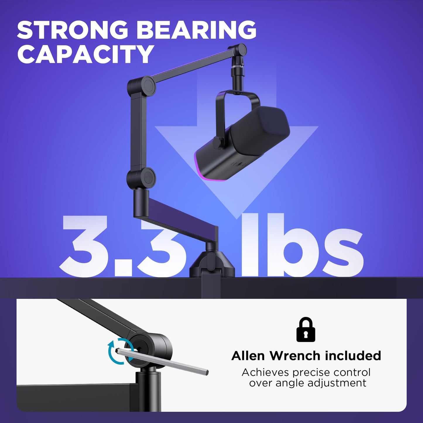 InnoGear Low Profile Mic Arm, 360° Rotatable Microphone Arm Stand Foldable Desk Mic Boom Arm with 3/8" to 5/8" Adapter for Fifine AM8 K669B Blue Yeti