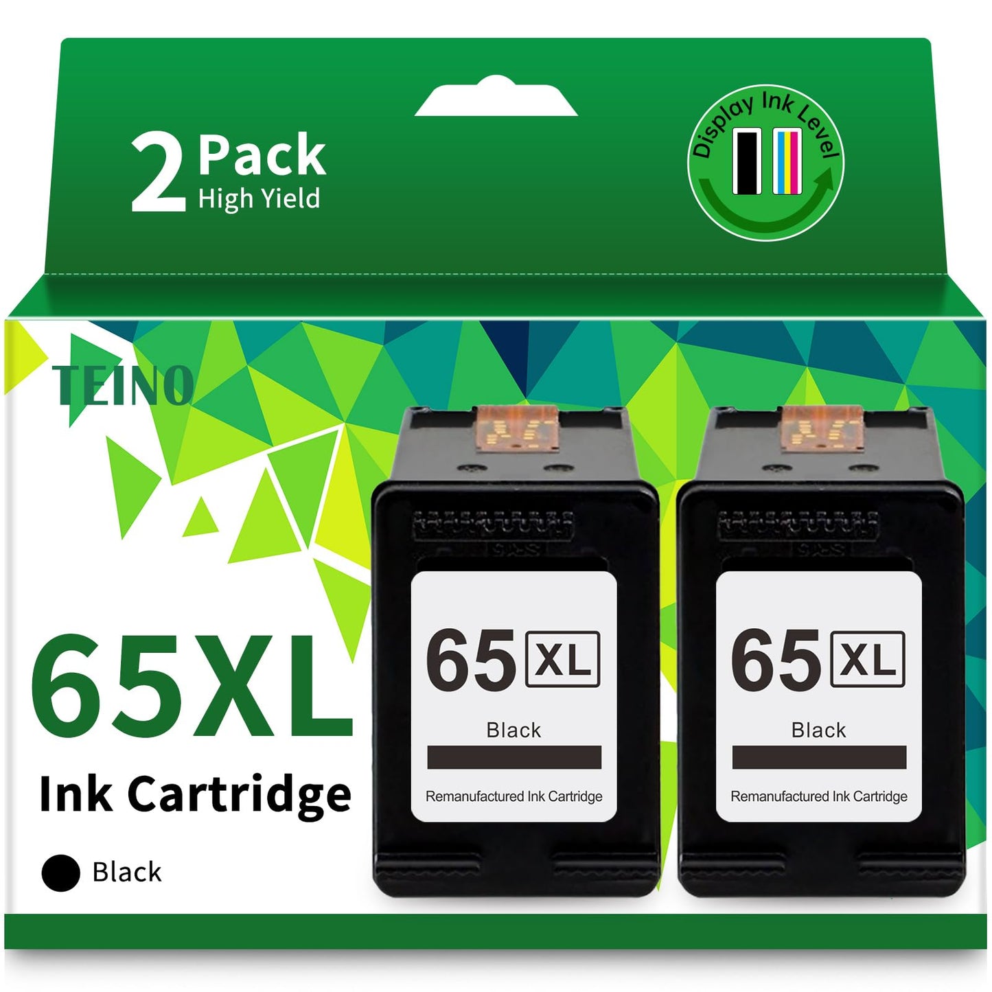 TEINO Remanufactured 65XL Ink Cartridge Replacement for HP Envy 5055 5052 DeskJet 3755 3772 3700 2655 3752 2600 2652 2622, Black, 2-Pack