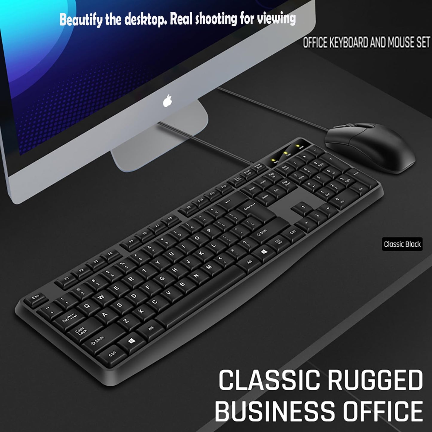 Wired Keyboard and Mouse Combo, Full-Sized Ergonomic Computer Keyboard and Optical Wired Mouse for Windows, Mac OS Desktop/Laptop/PC-Black