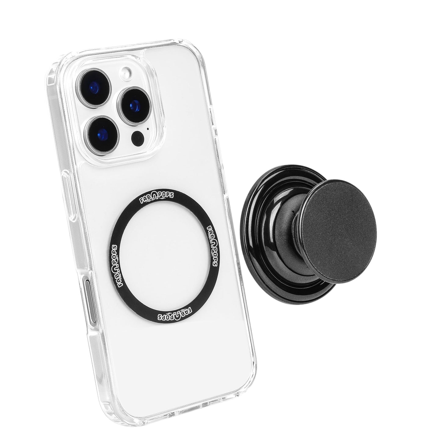 FAB POPS Magnetic Cell Phone Grip, Expanding Landscape Kickstand, Snap-On Magnetic Attachment, Universal Adhesive Adapter Ring Included, Removable