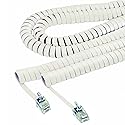 Softalk Coiled Phone Cord, Plug/Plug, 25 ft, Ivory