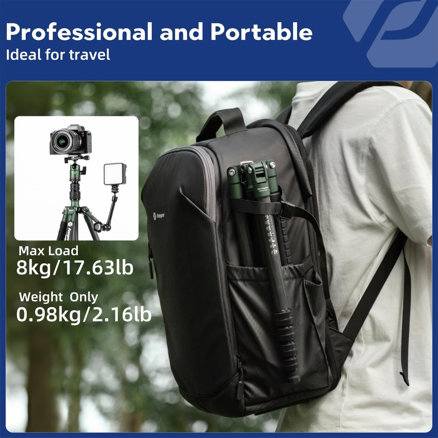 Fotopro 60inch Carbon Fiber Tripod Compact Camera Tripod with Ball Head Quick Release Plate Detachable Monopod Load up to 17.63lbs X-go E 2 Carbon