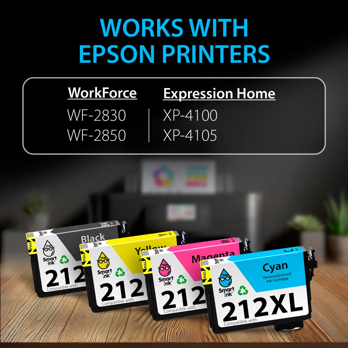 Smart Ink Remanufactured Ink Cartridges Replacement for Epson 212 212XL T212 XL (Black and Cyan/Magenta/Yellow) for Epson Workforce Series WF-2830