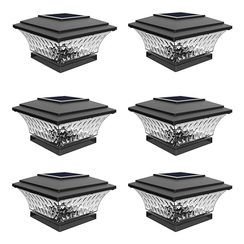 HUYIENO Solar Cap Lights Outdoor LED Lighting Deck Fence Two Light Modes Warm White/Bright White Suitable for 4x4 Wooden Posts Black 6PK