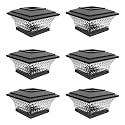 HUYIENO Solar Cap Lights Outdoor LED Lighting Deck Fence Two Light Modes Warm White/Bright White Suitable for 4x4 Wooden Posts Black 6PK