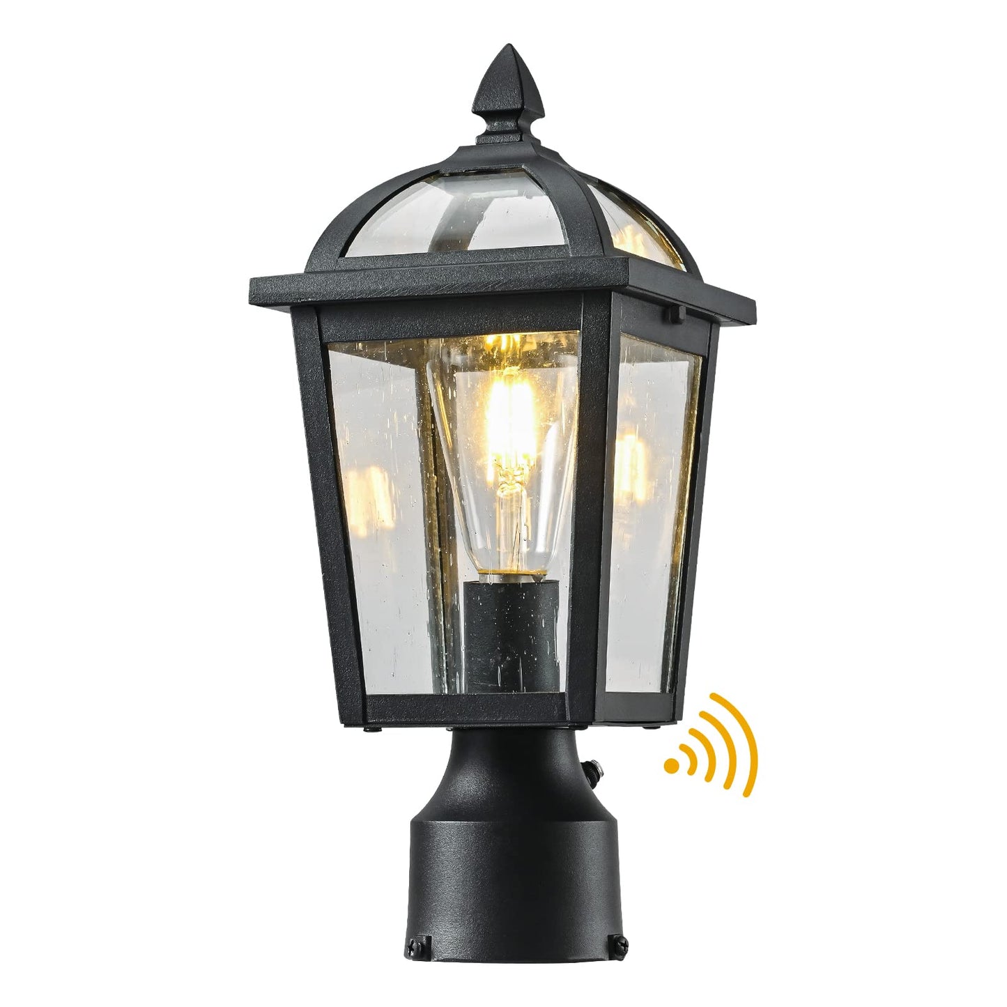 Moonlok Dusk to Dawn Outdoor Post Light, Waterproof Pole Lantern Light Fixture, Seeded Glass Exterior Matte Black Lamp Post Light for Yard, Garden