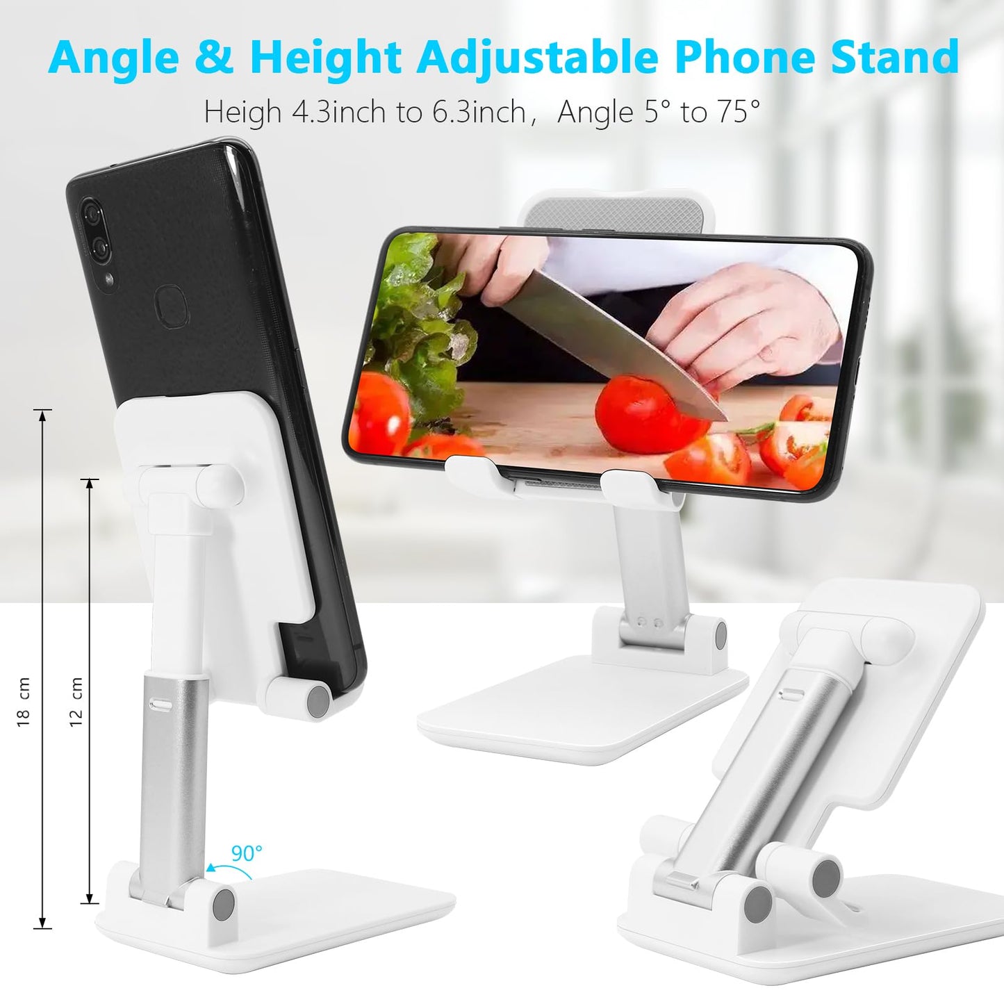 szwilnis Cell Phone Stand, Folding Desktop Phone Stand, Angle Height Adjustable Mobile Phone Holder for Desk, Office, Tablet Stand Compatible with All