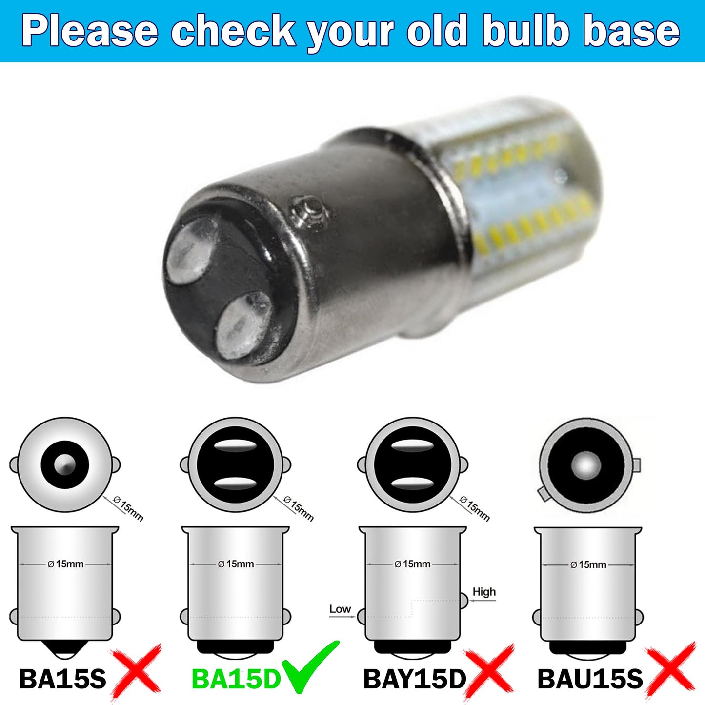 HQRP 2-Pack 110V LED Light Bulbs Cool White Compatible with Bernina 814/815 / 816/817 / 818/819 / 840/841 Sewing Machine