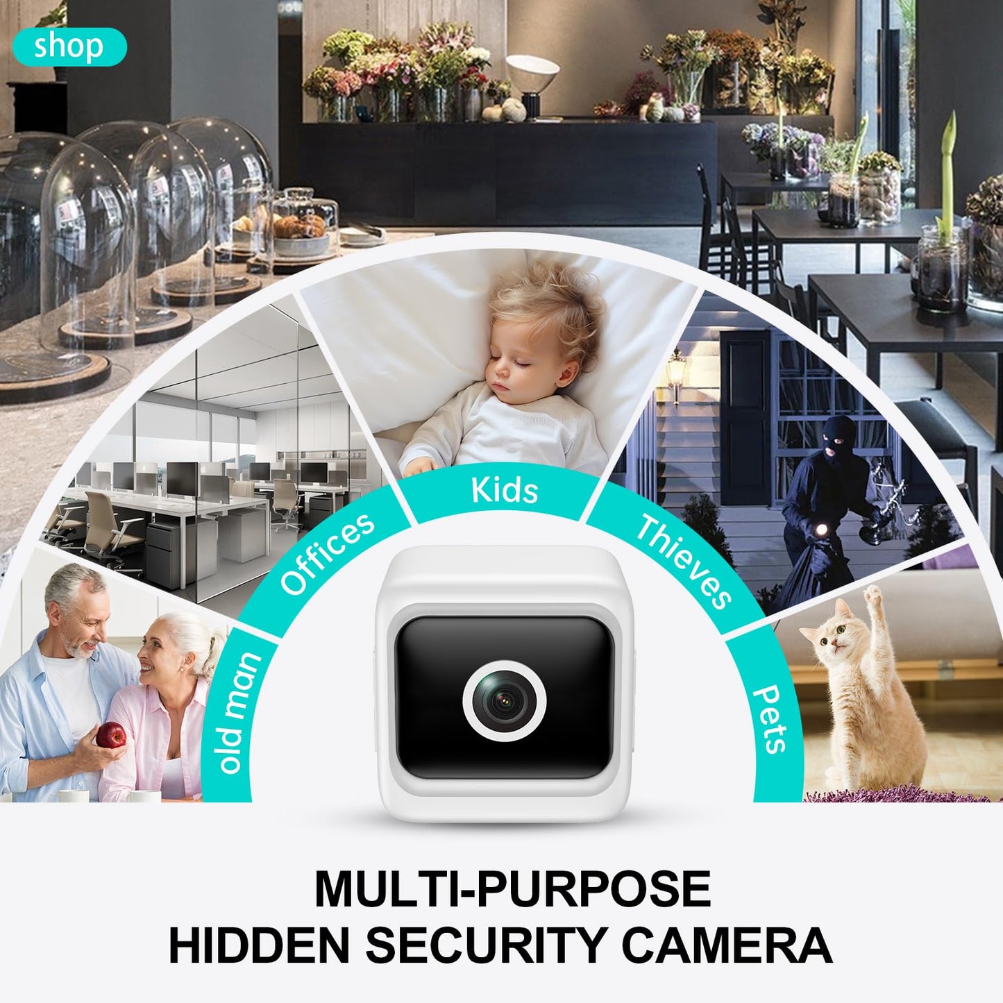 Vnmkp 2025 Upgraded Security Camera, Wireless Surveillance Camera, 4K HD Mini Nanny Cam for Home (with Night Vision) WiFi Indoor Camera(Video Only)