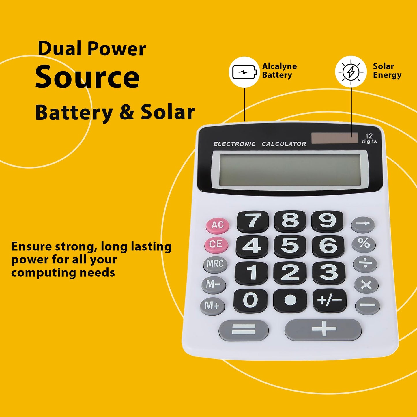 Lily' Home Jumbo 12 Digit with Solar Power, Large LCD Display - Desktop Calculator, Dual Power, Large Button Design, Battery Operation, Easy-to-Read