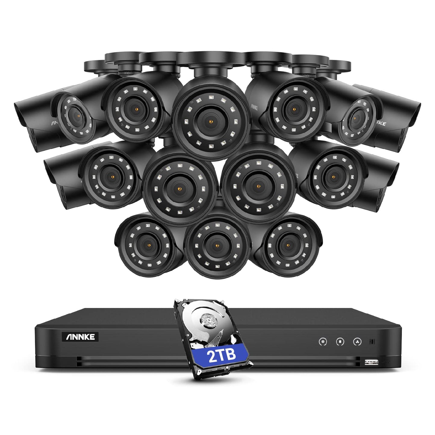 ANNKE 32-Channel Security Camera System, H.265+ 1080P Video AI DVR Recorder with 2TB Surveillance Hard Drive and (16) 2.0MP Weatherproof CCTV Camera