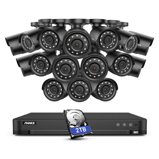 ANNKE 32-Channel Security Camera System, H.265+ 1080P Video AI DVR Recorder with 2TB Surveillance Hard Drive and (16) 2.0MP Weatherproof CCTV Camera