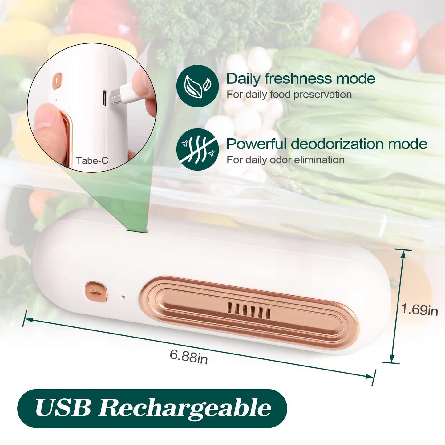Mini USB Fridge Deodorizer - Portable Rechargeable Closet Deodorizer - Refrigerator Odor Eliminator for Fridge Kitchen, Closet, Room, Pet, Car