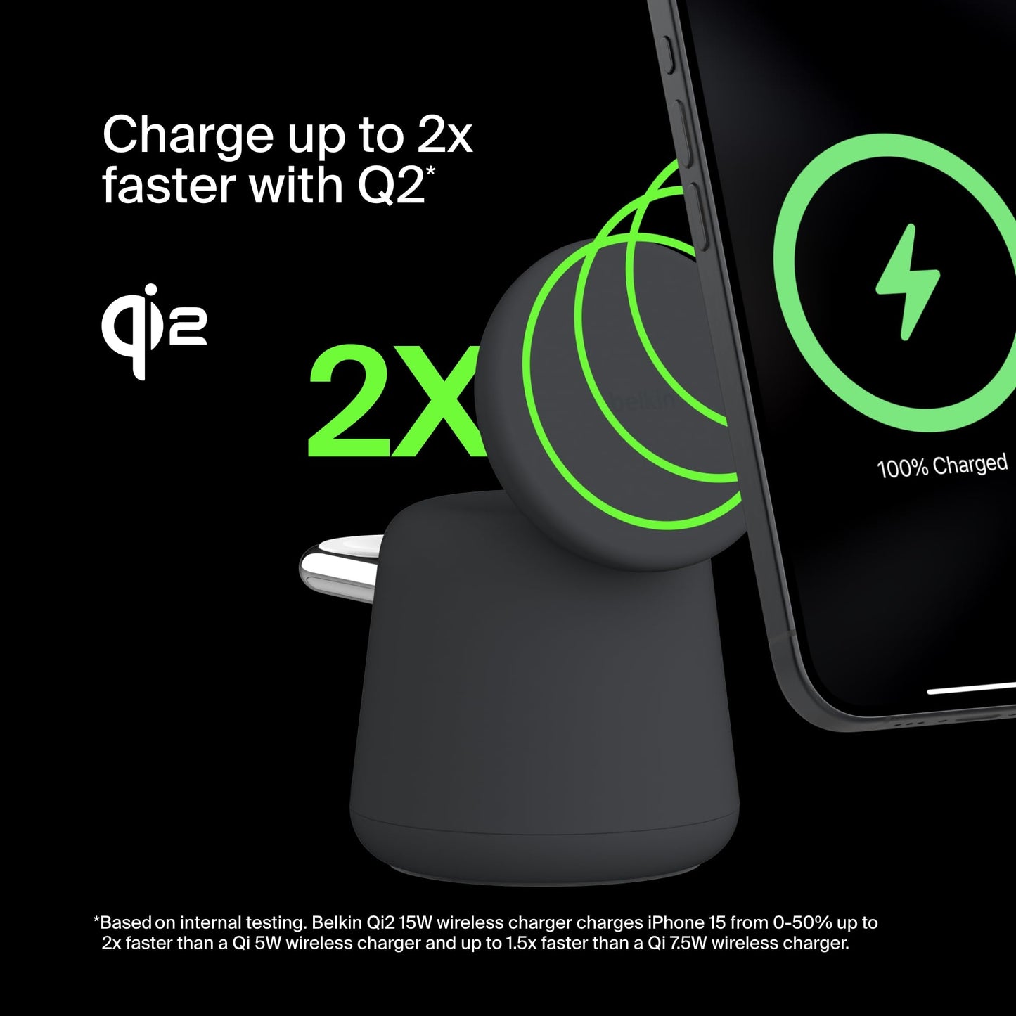 Belkin 2-in-1 Qi2 Wireless Charging Dock 15W Fast Charge iPhone Charger Compatible with iPhone 17, 16, 15, 14, and 13 Series, AirPods, and Other Qi2