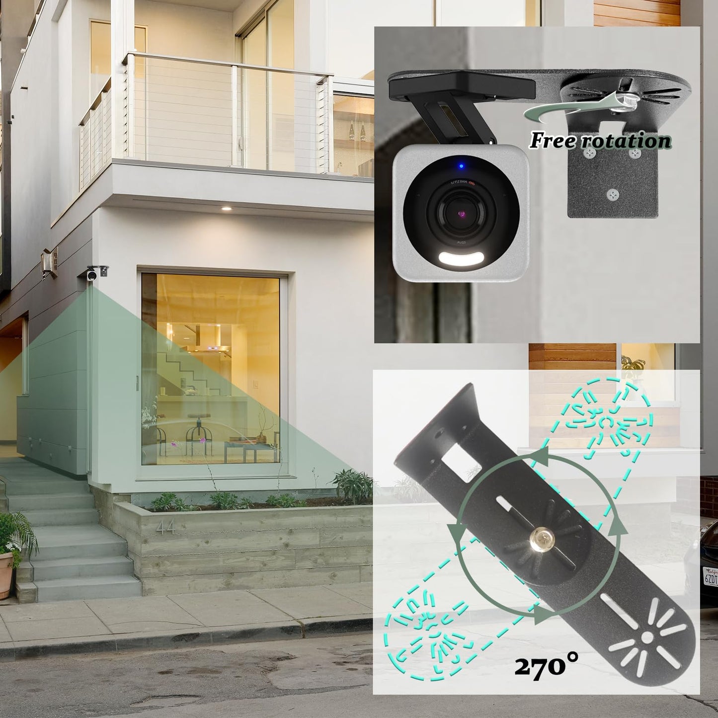 2PC Adjustable Corner Mount Bracket Compatible forWyze Cam V4/3/2 , Maximum Coverage of 270° on Both Sides of The House,Extended Corners Mount for 1/4