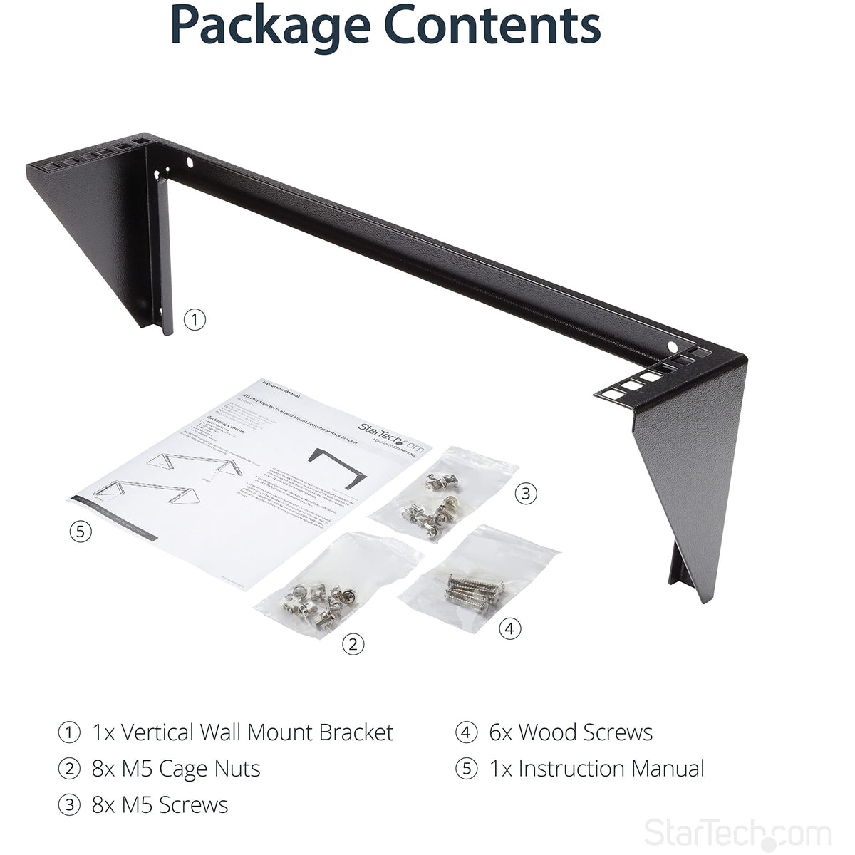 StarTech 2U Vertical Wall-Mount Rack Bracket, 19in, 125lb, TAA (RK219WALLV)