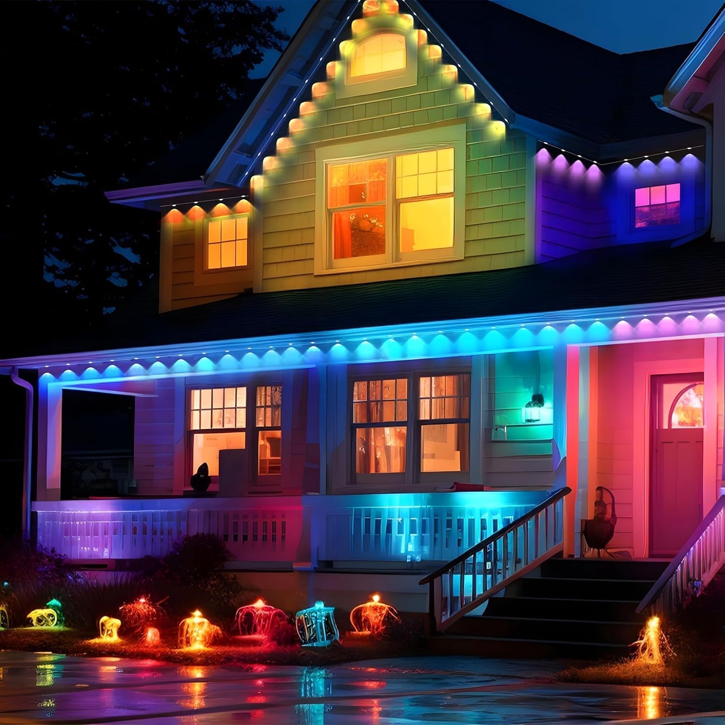 Clownya Permanent Outdoor Lights, Smart Outdoor LED String Lights,Christmas Lights RGB Color Changing,Scene Modes, IP67 Waterproof, App