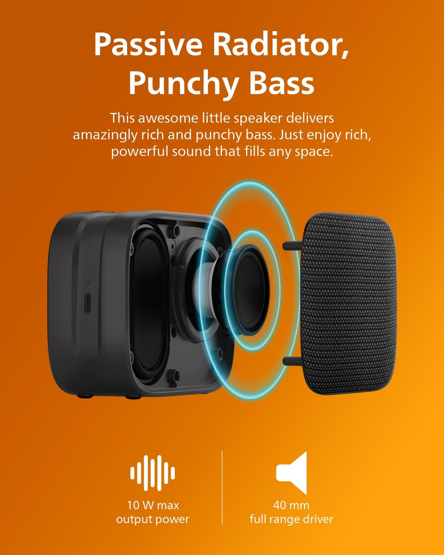 Philips S1509 Portable Bluetooth Speaker,Wireless Speakers with Extra Bass,Quality Sound,12 H Battery,TWS Pairing,Support Stereo Sound,Bluetooth
