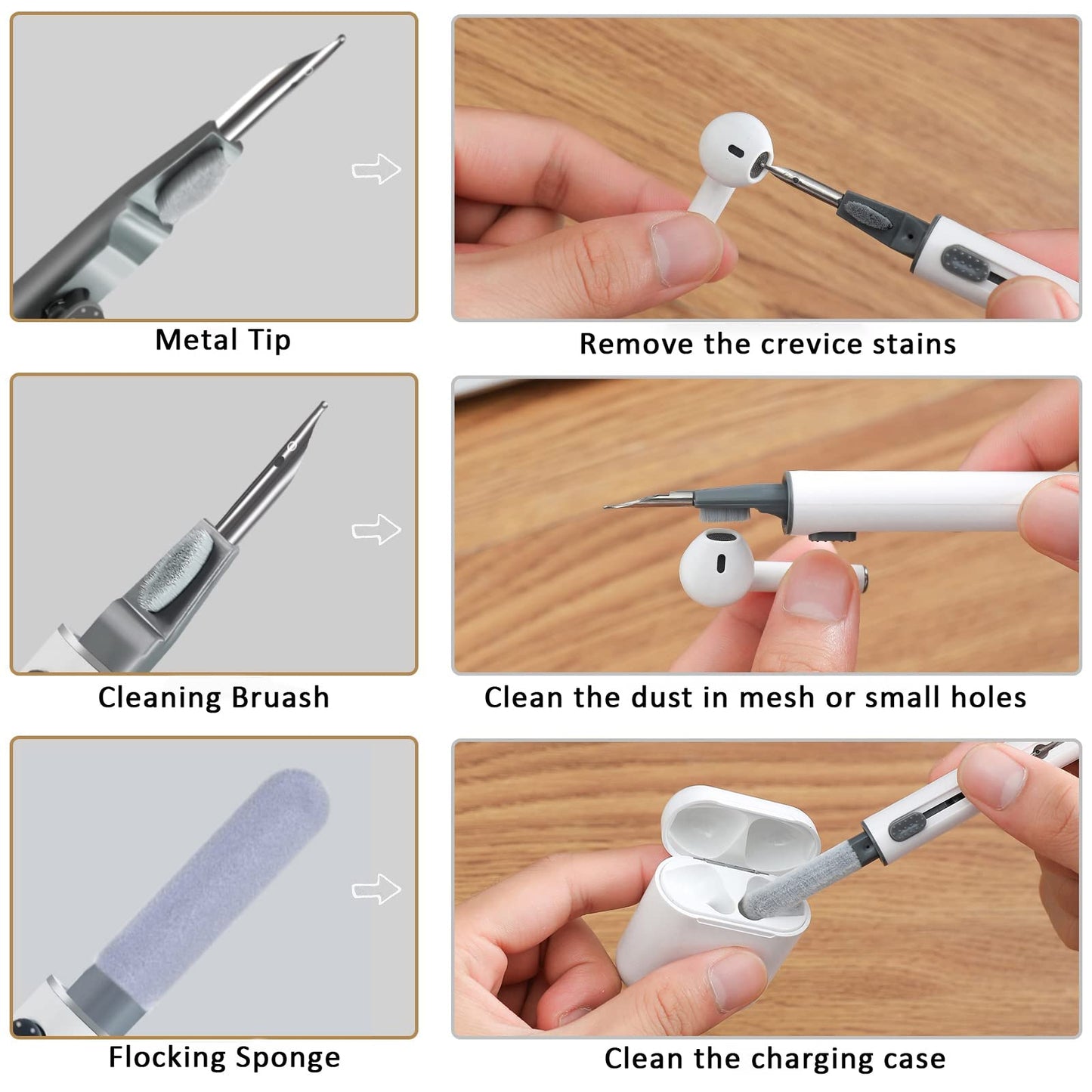 2Pcs Earbud Cleaning kit? Multi-Function Cleaning Pen with Soft Brush Flocking Sponge?Suitable for Bluetooth Headset, Charging Box, Mobile Phone