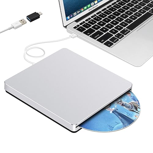 Guamar External CD Drive for Mac: USB 3.0 Superdrive for Apple MacBook - Slim & Portable Slot-in DVD Burner for Laptop PC Windows with USB-C Adapter