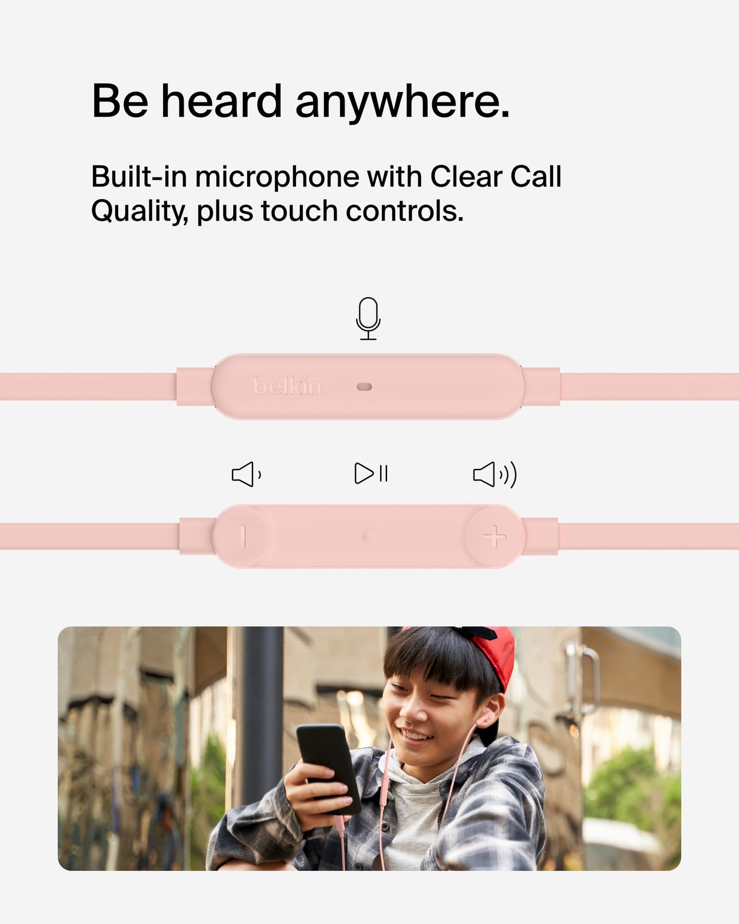 Belkin USB-C Wired Earbuds, Adjustable Volume Limiter, IPX5