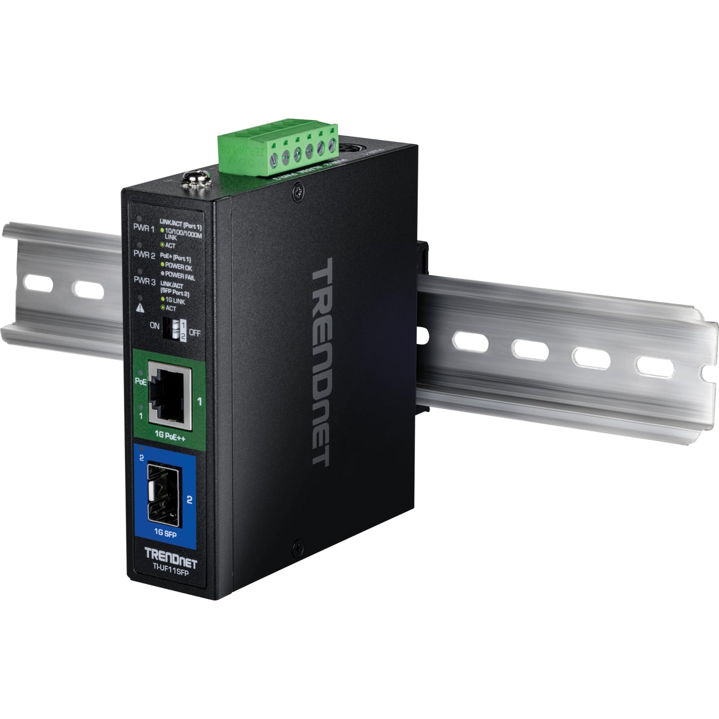 TRENDnet Hardened Industrial SFP to Gigabit UPoE Media Converter, TI-UF11SFP, Up to 95W of Power, NDAA + TAA Compliant, IP50 Rated Housing, Multi or