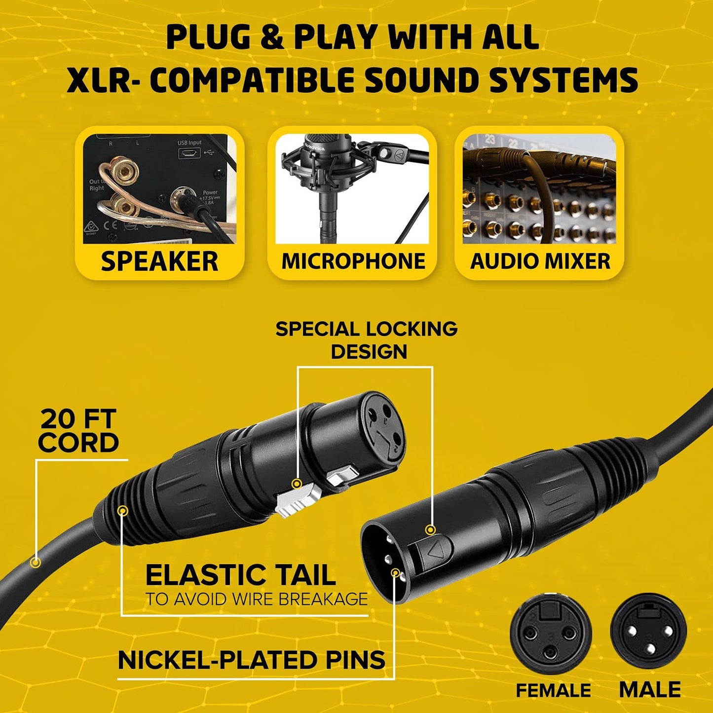 BRENDAZ Balanced XLR Female to XLR Male 3-Pin High Performance Pro Microphone Cable Compatible with Shure SM58-LC, SM58S, SM57-LC, SM7B Vocal