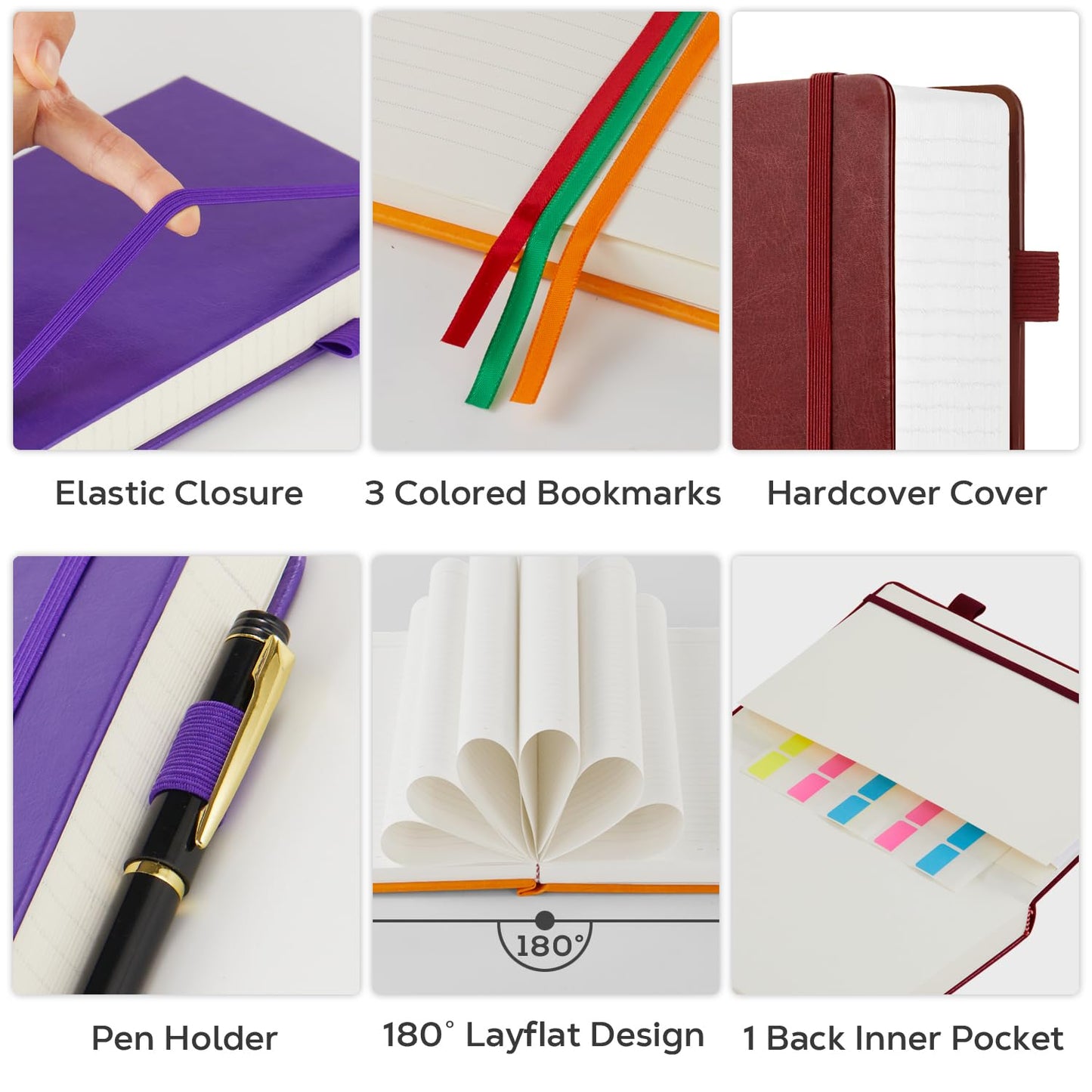 FOCUS DAY 3 Pack Journals Notebooks, B5(7.1'' X 10'') Thick Notebook Journal College Ruled Bulk, Large Hardcover Leather Bound Lined Notebook Journal