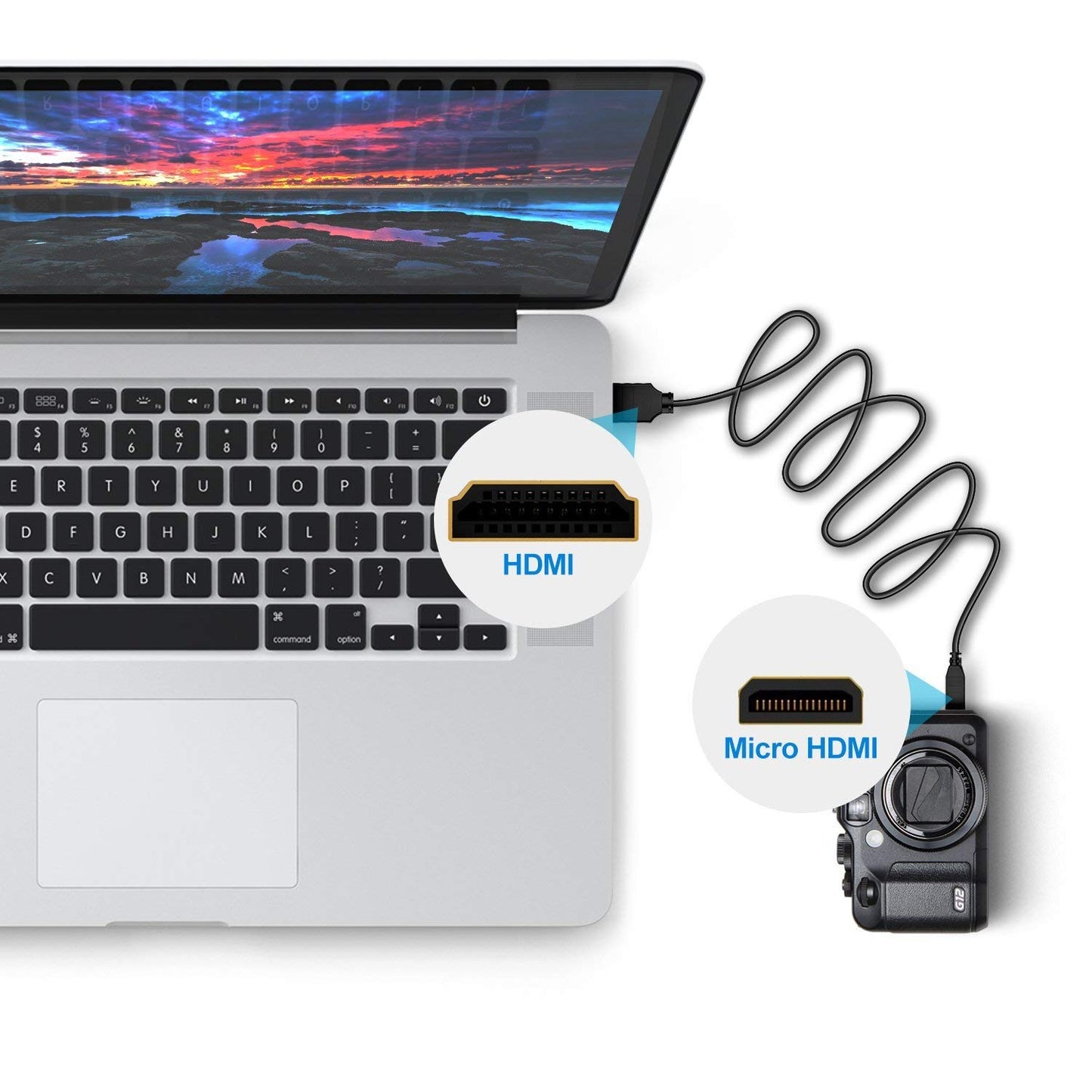 Micro HDMI to HDMI Cable, Supports Ethernet, 3D, 4K Audio Return, 6 Feet