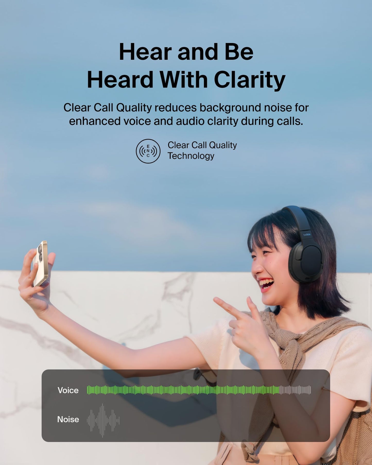 Belkin SoundForm Surround Bluetooth Over-Ear Headphones - Environmental Noise Cancelling Headphones - Wireless w/ 60H Playtime & Soft Ear Cups…
