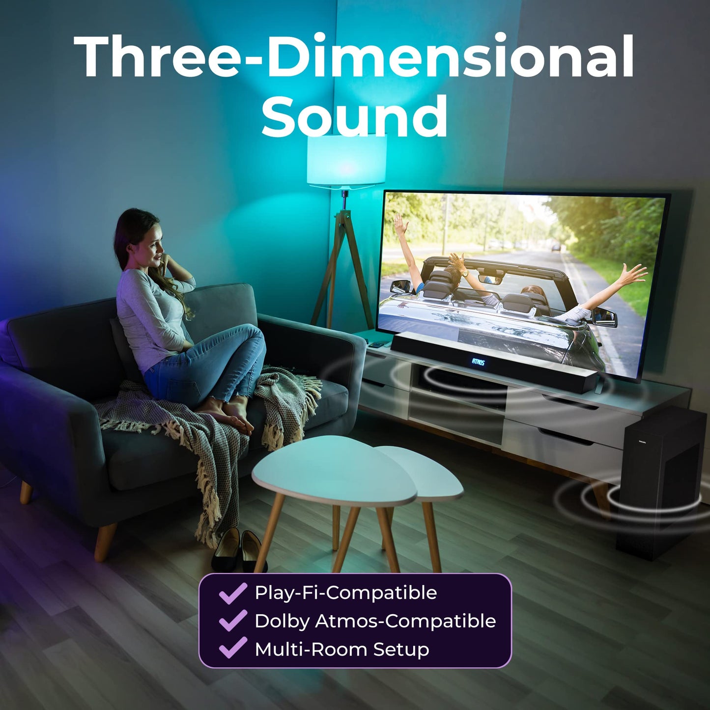 PHILIPS B8405 Soundbar 2.1 with Wireless Subwoofer, Dolby Atmos, Stadium EQ Mode, DTS Play-Fi Compatible, Connects with Amazon Echo Devices and Voice