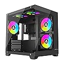 Apevia Prism-BK Prism Micro-ATX Gaming PC Cube Case w/ 5X 120mm ARGB Fans, 366 RGB Modes, Dual Tempered Glass Panels, 240mm Radiator Support, 1X
