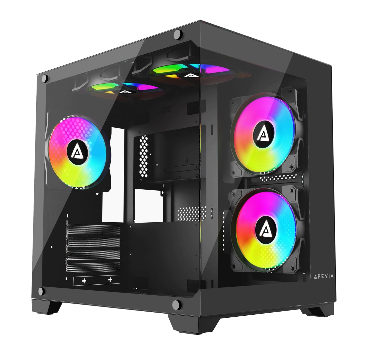 Apevia Prism-BK Prism Micro-ATX Gaming PC Cube Case w/ 5X 120mm ARGB Fans, 366 RGB Modes, Dual Tempered Glass Panels, 240mm Radiator Support, 1X