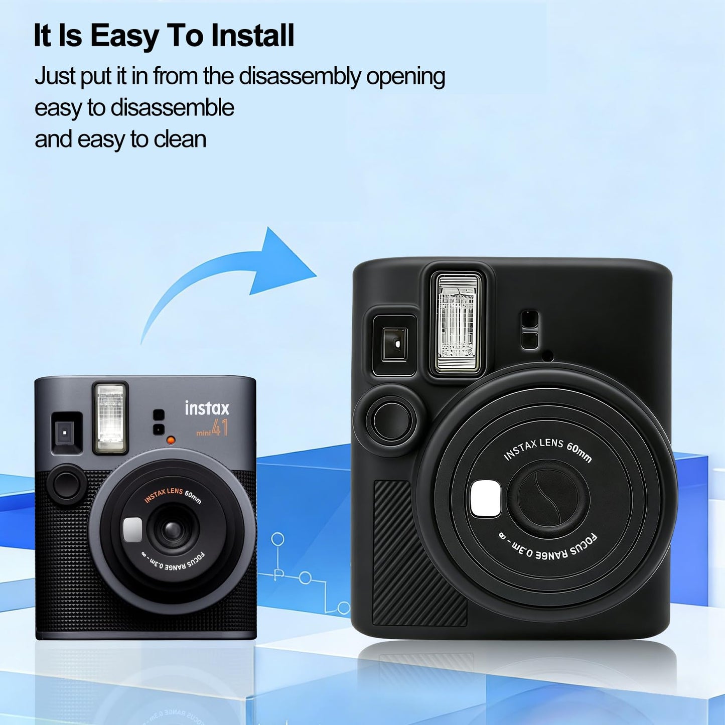 Camera Case for Instax Mini 41, Soft Silicone Protective Cover, Anti-Scratch Shockproof Camera Accessories Black