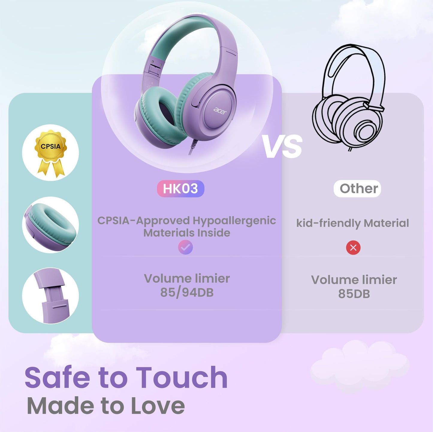 Acer 2?Pack Kids Headphones for School, 3.5mm Jack, w/Mic HK03?2P