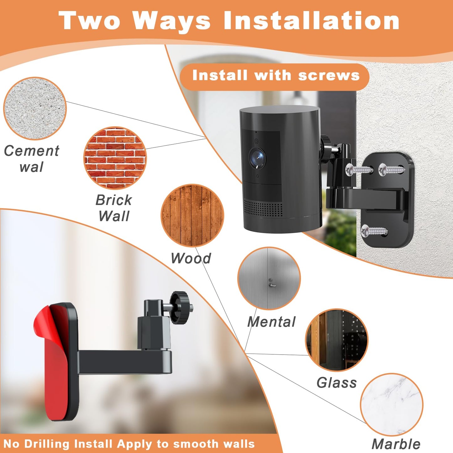 2Pack Camera Wall Mount,Compatible with Outdoor Cam Plus/Stick Up Cam Battery/Plug-in/Pro/Indoor Cam(1st Gen),360 Degree Adjustable No Drilling Mount