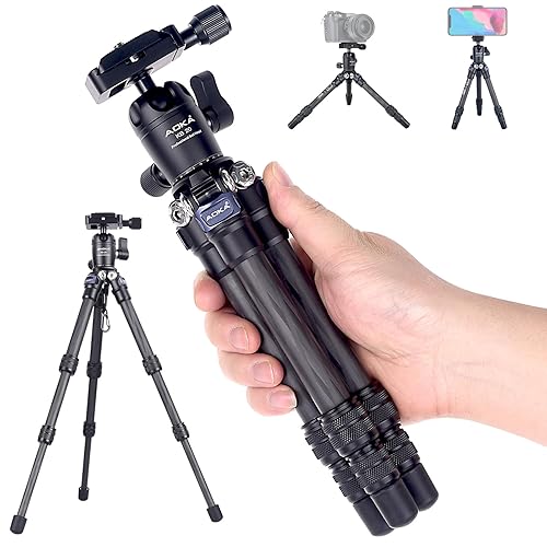 AOKA 15.75"/0.99 lbs Mini Carbon Fiber Tripod, Compact Pocket Travel Tabletop Tripod for Mobile Phones, Mirrorless Cameras, Digital Cameras
