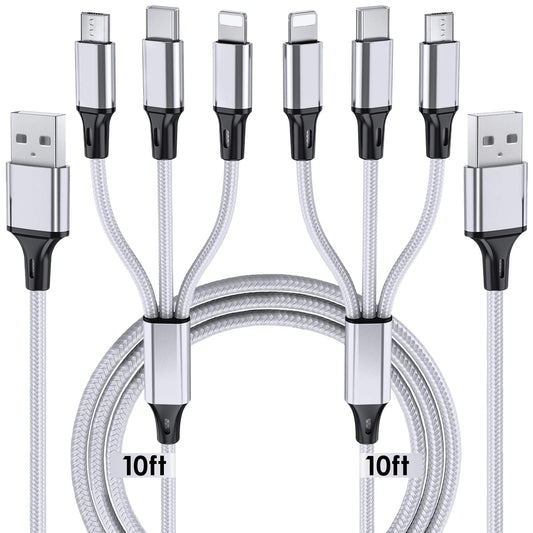 Multi Charging Cable, 10ft 2Pack Multi Phone Charger Cable Braided Universal 3 in 1 Charging Cord Extra Long Multiple USB Cable with USB C, Micro USB