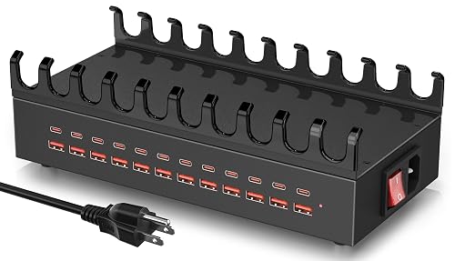 300W Charging Station for Multiple Devices, 24 Ports USB Fast Charging Station, Charger Station Organizer Compatible with Kindle, Phone, Tablet, iPad