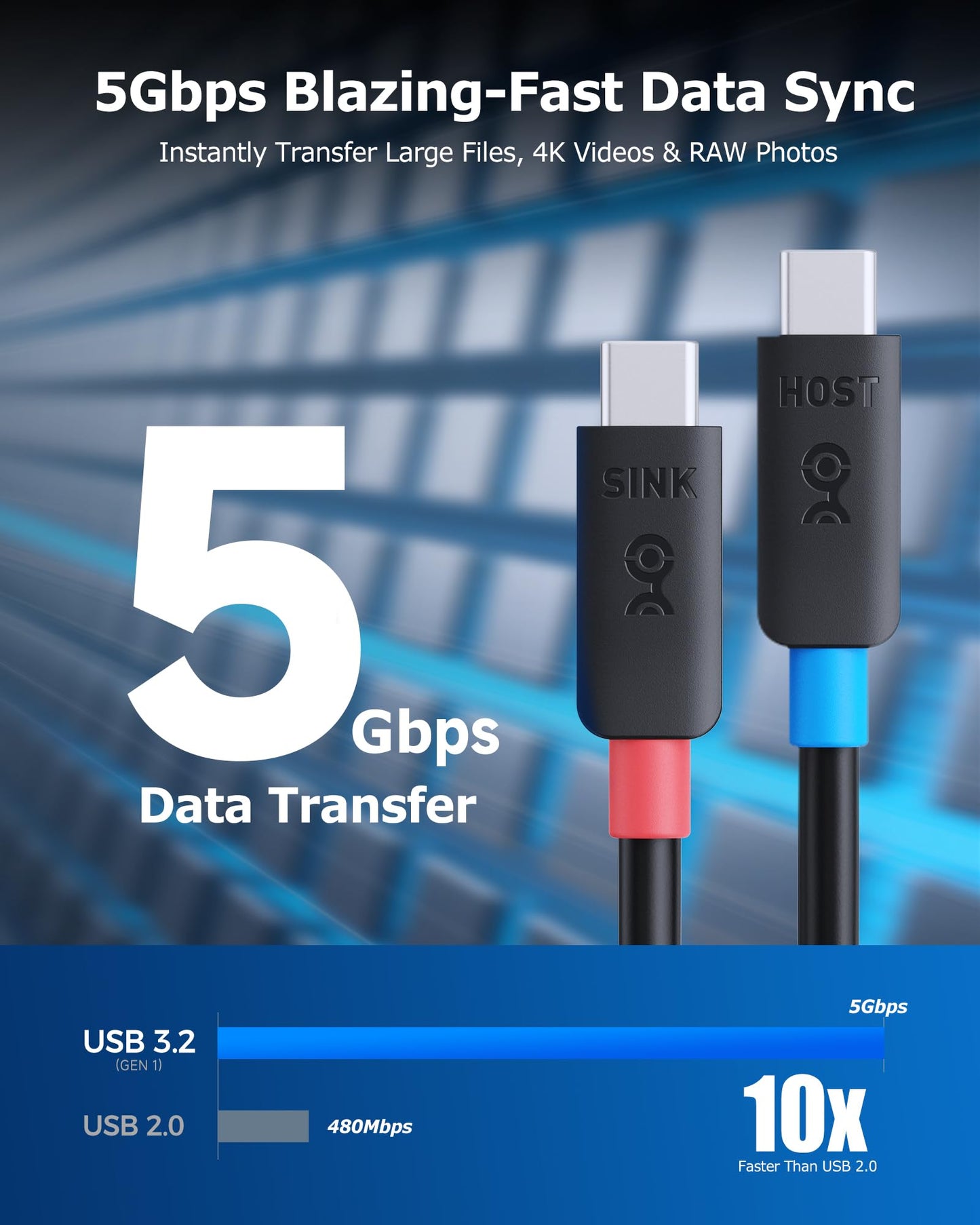 Cable Matters Unidirectional 5Gbps Active USB C Cable 16.4 ft, Supports Up to [4K@60Hz Video, 5Gbps Data Transfer] for Apple Vision Pro, Meta Quest 3