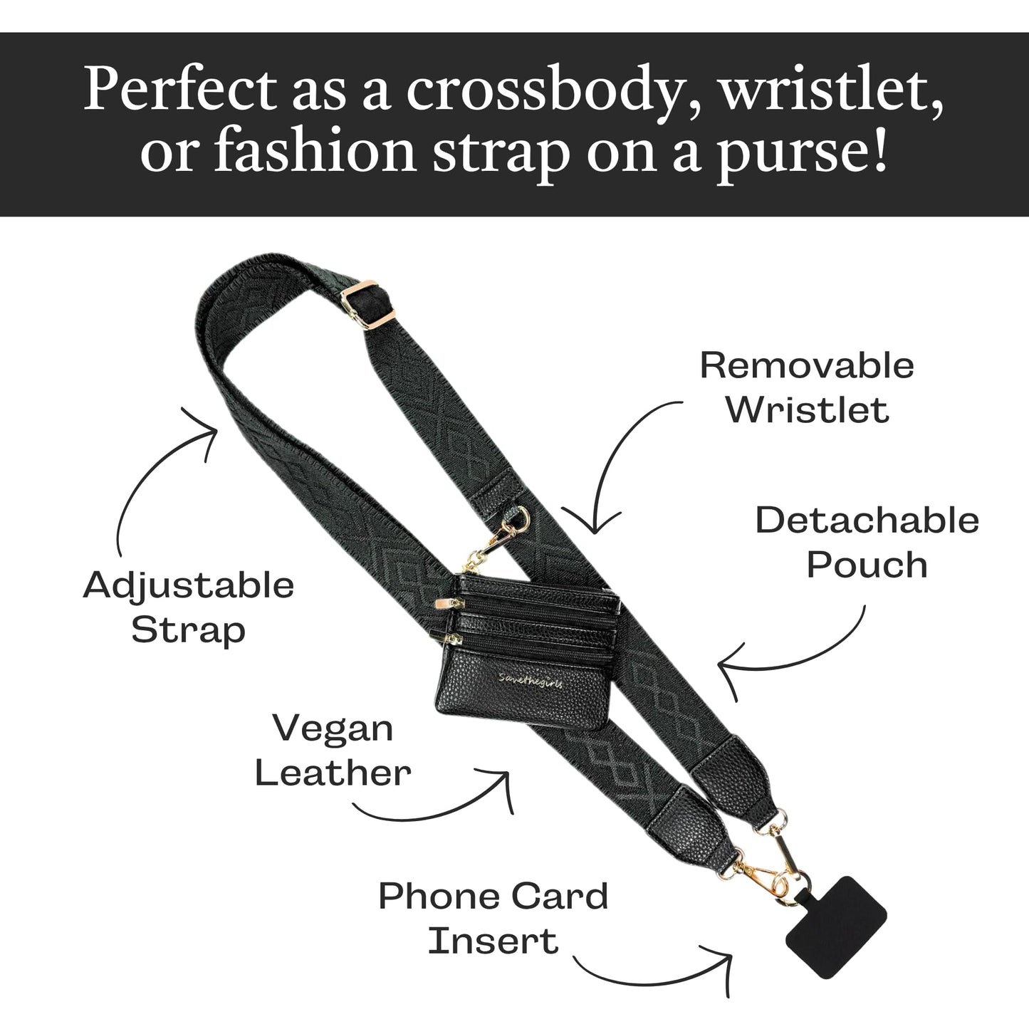 Save the Girls Original Clip and Go Phone Strap Original (Green Camo - Green Pouch) - Crossbody Phone Strap Chain with Zipper Wallet Pouch - Phone